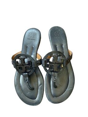 Tory Burch Miller Navy Leather Sandals Size 9.5 Made in Brazil